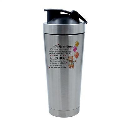 A Big Hug for Grandma, Mothers Day Gift For Grandmother, 500ml Aluminium Shaker Bottle for Supplement Shakes - Easy Clean, Durable Cup. (Silver)