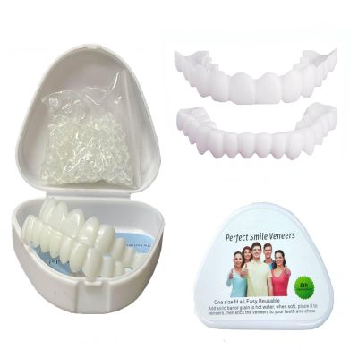 Flipped Warmth 2 Pairs Instant Veneers Fake Teeth Top And Bottom Dentures Snap on Veneers Silicone Tooth Dental Prostheses Smile Teeth Veneers Temporary Dentures for Men And Women