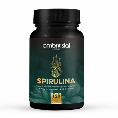 Ambrosial Spirulina Capsules 500mg - Highly Dosed Tablets, Vegan, No Additives, Protein Powder, Greens Powder, Spirulina and Chlorella Capsules, Immune System Booster (Pack of 1-120)