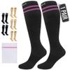 360 RELIEF Compression Socks for Women Men, 15-20 mmHg Supports Circulation, Travel Flight Socks, Pregnancy Stockings L/XL, Black with 2 Pink lines + Laundry Bag view 1