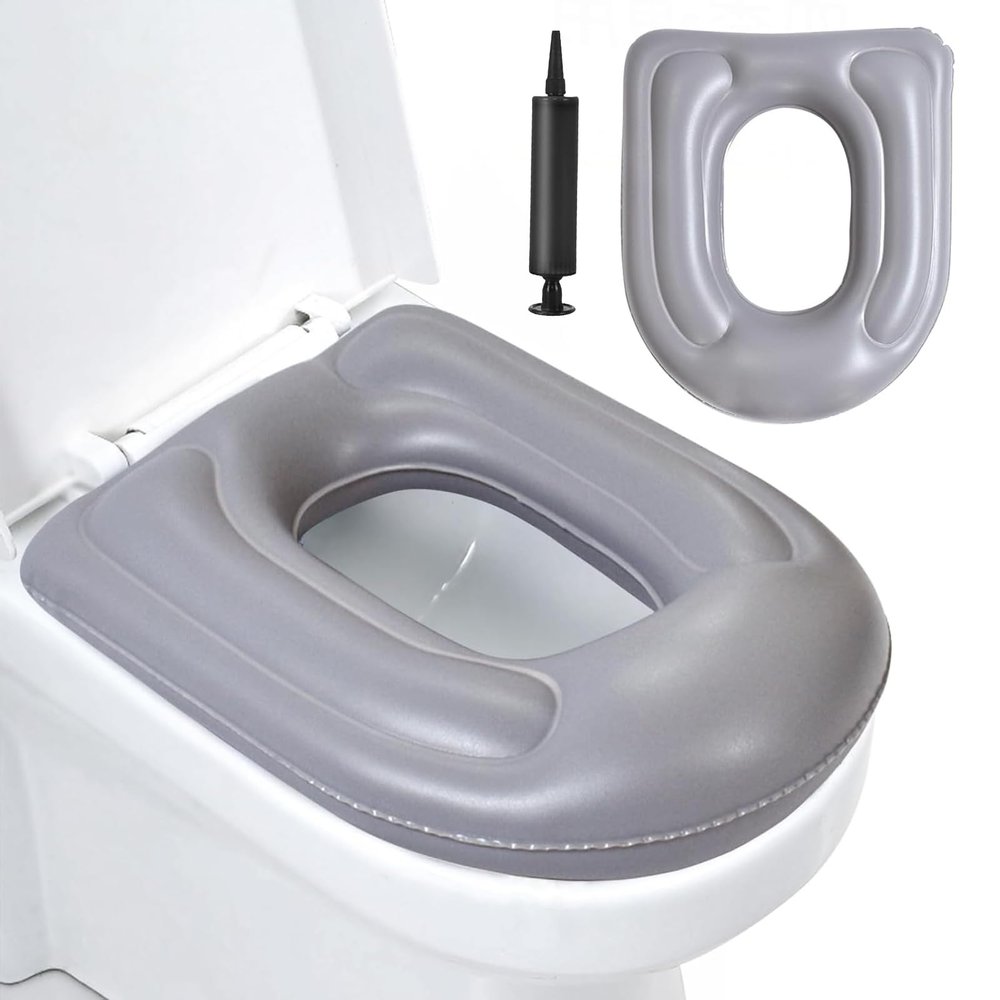 Inflatable Toilet Seat Cushion, Toilet Seat Covers with Suction Cup, Height-Adjustable Toilet Seat Cover, Toilet Attachment, Waterproof Toilet Seat Cover for Seniors, Adults, Disabled