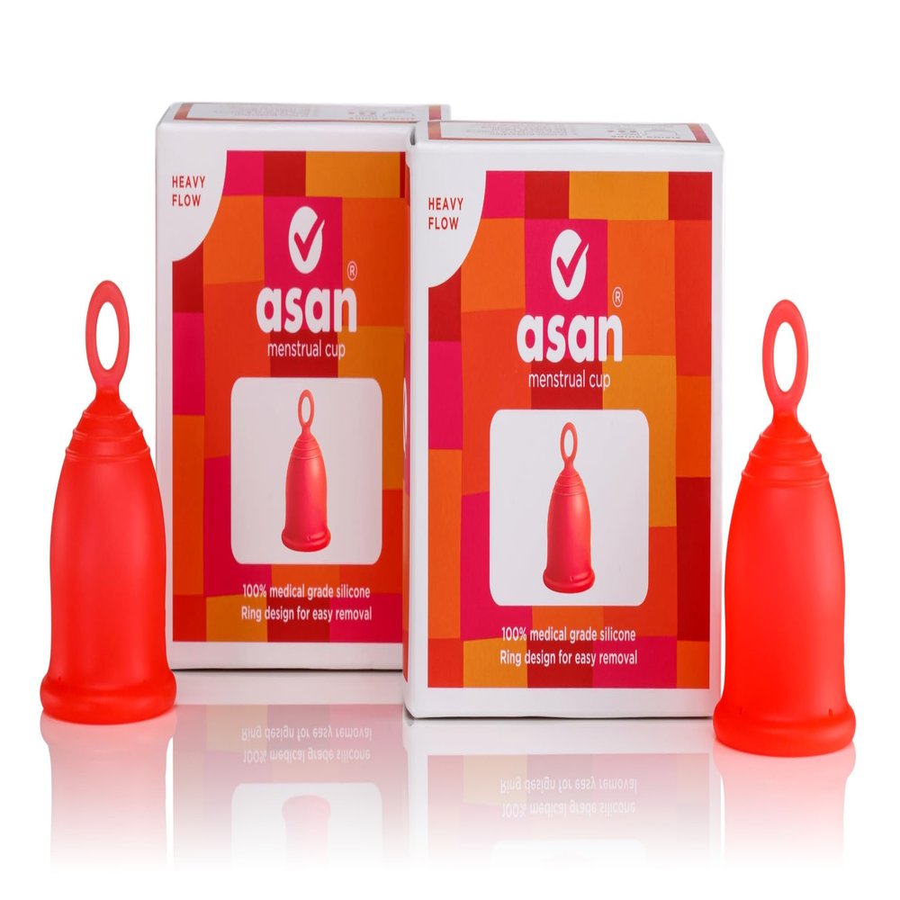 Asan Menstrual Cup - Heavy Flow (2 Pack) | Easy Insertion & Removal with Special Ring Design | 12 Hour Leakproof Protection & Reusable | Medical Grade Silicone I Eco-Friendly Period Products & Pouch