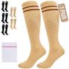 360 RELIEF Compression Socks for Women Men, 15-20 mmHg Supports Circulation, Travel Flight Socks, Pregnancy Stockings S/M, Beige with 2 Dark brown lines + Laundry Bag view 1