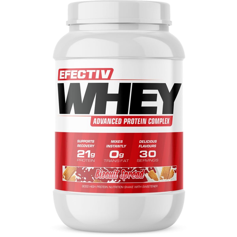 EFECTIV Whey Protein | Advanced Protein Complex | Build Muscle | Recovery | Gluten Free | 30 Servings | (900 Grams, White Chocolate Biscuit Spread)