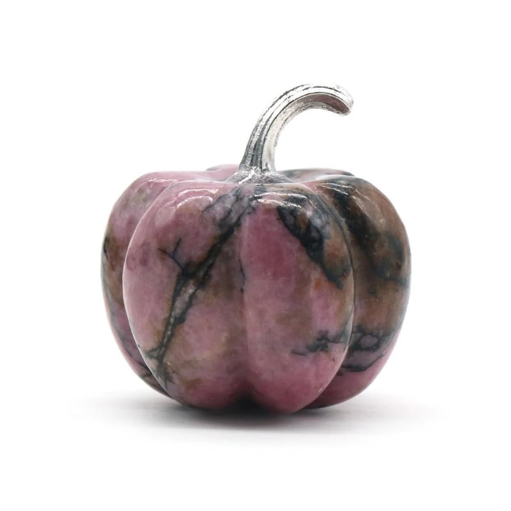 1PC Pumpkin Statue Natural Stone Ornament Hand Carved Pumpkin Figurine Jade Agate Healing Crystals Office Home Decor,Red Rhodochrosite