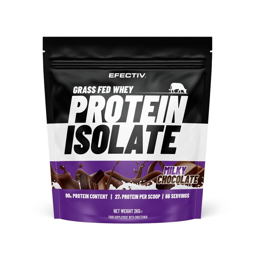 Efectiv Grass Fed Ultra-Filtered Whey Protein Powder Isolate 2KG - 27g Protein, 90% Protein Content, Low Fat, Low Sugar Protein Supplements, 66 Servings, Milky Chocolate Flavour