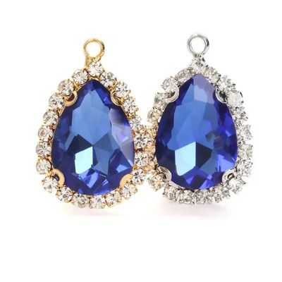 10pcs Drop Shape Crystal Stone Sew On Rhinestone Golden/White K Metal Claw Settings Pendants,I