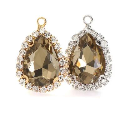 10pcs Drop Shape Crystal Stone Sew On Rhinestone Golden/White K Metal Claw Settings Pendants,M