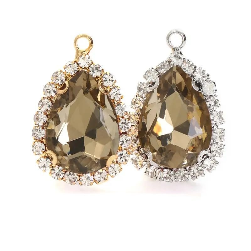 10pcs Drop Shape Crystal Stone Sew On Rhinestone Golden/White K Metal Claw Settings Pendants,M