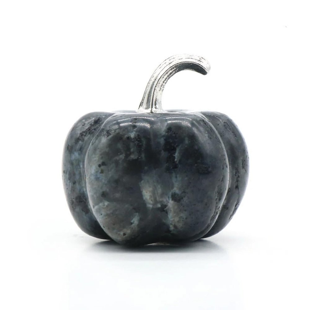 1PC Pumpkin Statue Natural Stone Ornament Hand Carved Pumpkin Figurine Jade Agate Healing Crystals Office Home Decor,Flash Labradorite-B