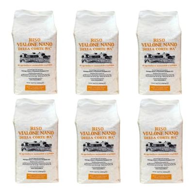 Semi-finished Italian Vialone Nano rice, naturally gluten-free, ideal for all types of risotto, protective atmosphere packaging, 6 x 1 kg pack