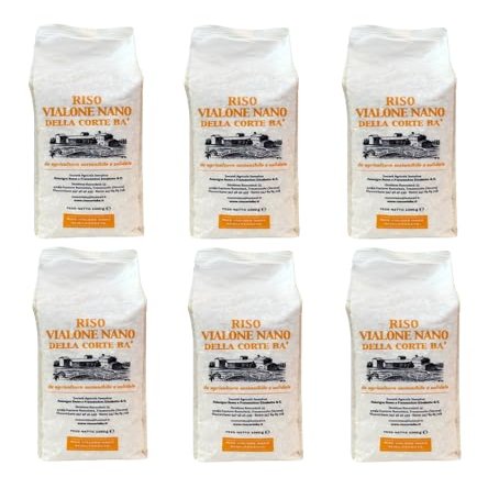 Semi-finished Italian Vialone Nano rice, naturally gluten-free, ideal for all types of risotto, protective atmosphere packaging, 6 x 1 kg pack