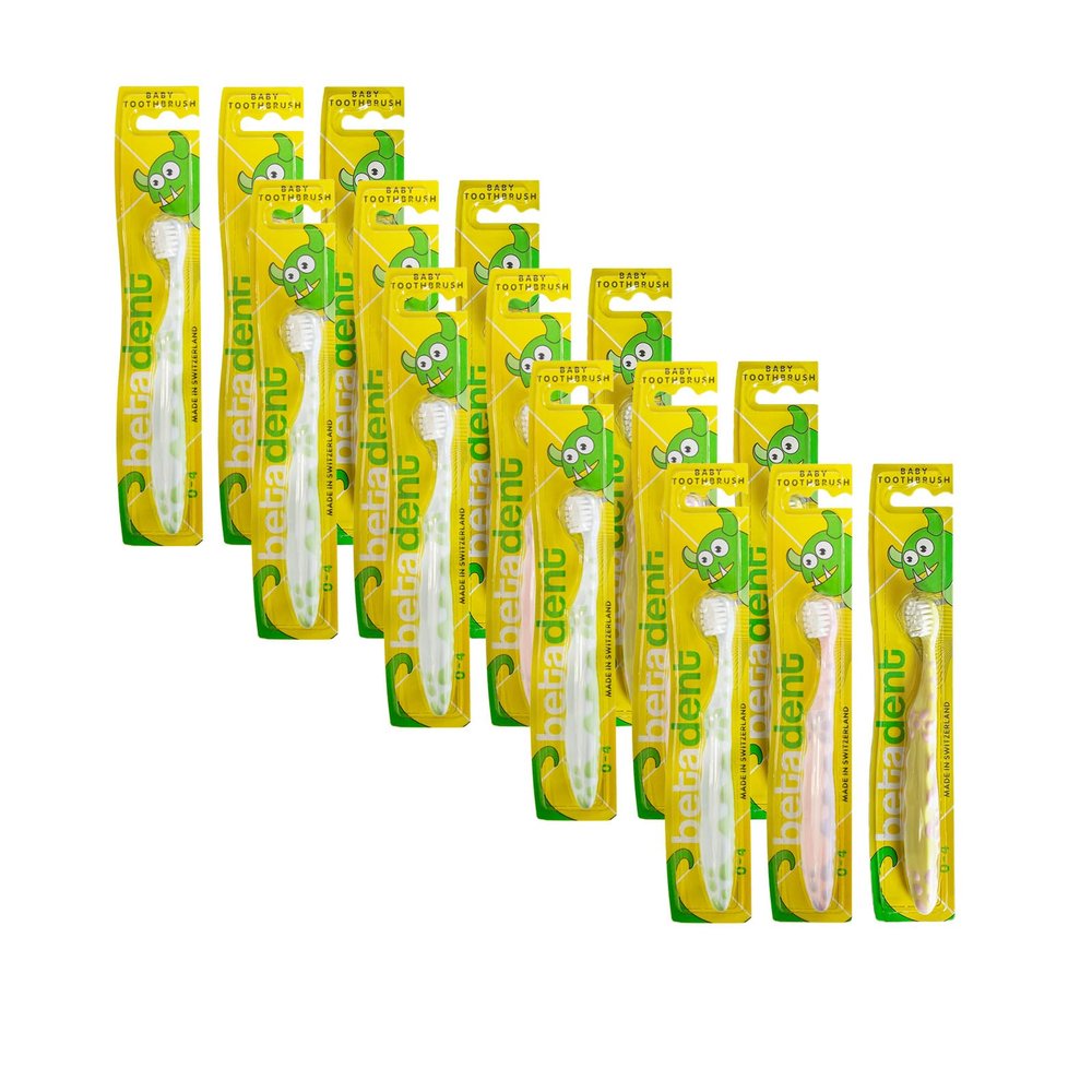 Betadent Kit of 15 Extra Soft Baby Toothbrush 0-4 Years, Soft Bristles with Rounded Tips Suitable for Children's Teeth, 15 Pieces, Assorted Colours