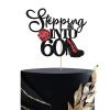 Stepping Into 40 Cake Topper, Women's 40th Birthday Cake Topper, Highheel Rose Sign Cheers to 40 Years Cake Decorations - Black & Red Glitter view 1