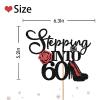 Stepping Into 40 Cake Topper, Women's 40th Birthday Cake Topper, Highheel Rose Sign Cheers to 40 Years Cake Decorations - Black & Red Glitter view 2