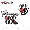 Stepping Into 40 Cake Topper, Women's 40th Birthday Cake Topper, Highheel Rose Sign Cheers to 40 Years Cake Decorations - Black & Red Glitter view 3