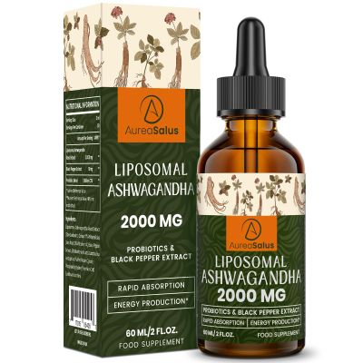 AureaSalus Liposomal Ashwagandha Drops 2000mg, Pure Natural Ashwagandha Extract, Enrich Probiotics & Black Pepper Extract, Stress Relieve Supplements, Increase Energy (60 ml (Pack of 1))