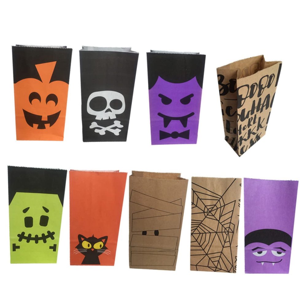 ABOOFAN Halloween Party Favors Kraft Paper Bags 6 Pcs Halloween Candy Bags for Biscuits Chocolates