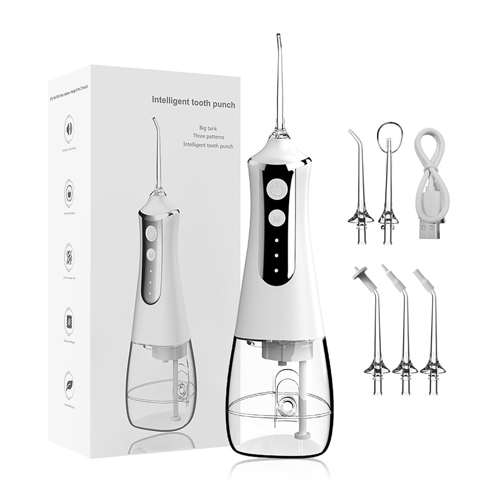 Portable Rechargeable Water Flosser Ipx7 Water Resistant 300Ml Water Scrubber Dentist with 3 Modes 5 Nozzles Dentistry for Traveling At Home (Color : White)