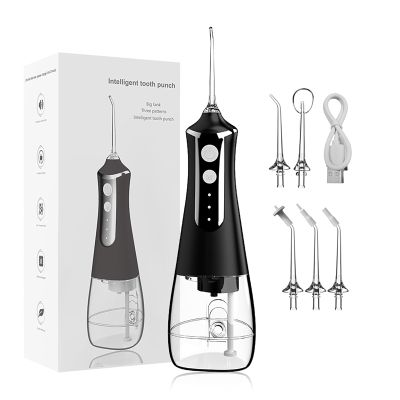 ALIWO Electric Water Flosser for Cleaning Teeth Ipx 7 Waterproof Portable Flosser with 5 and Nozzle 300Ml Rechargeable Electric Flosser for Travel and Home Use (Color : Black)