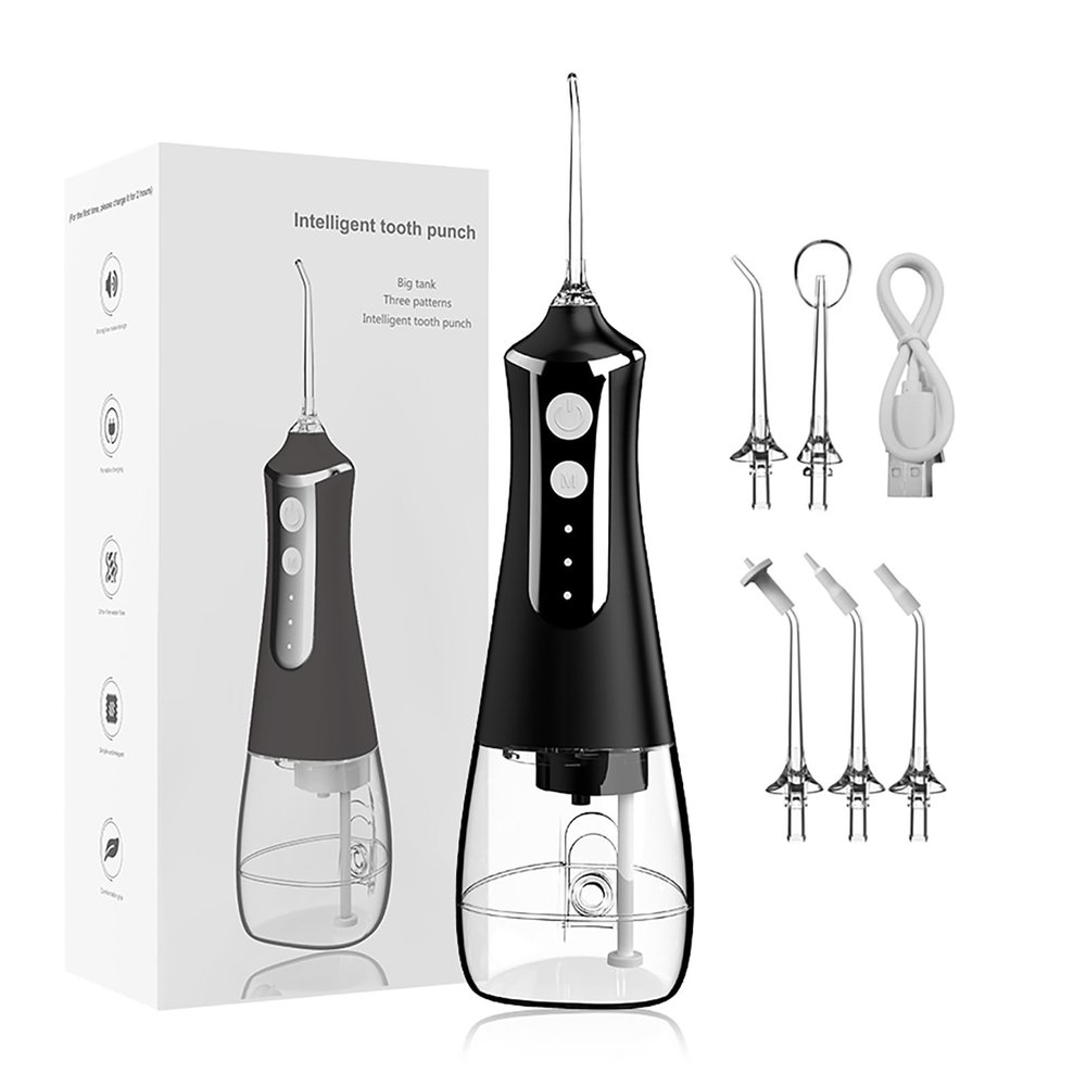 ALIWO Electric Water Flosser for Cleaning Teeth Ipx 7 Waterproof Portable Flosser with 5 and Nozzle 300Ml Rechargeable Electric Flosser for Travel and Home Use (Color : Black)