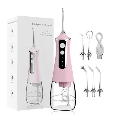 ALIWO Portable Flosser Ipx7 Waterproof 300 Ml Electric Water Flosser with 5 Nozzles Portable Flosser for Home Use Dentistry for Travel and Home Use (Color : Pink)
