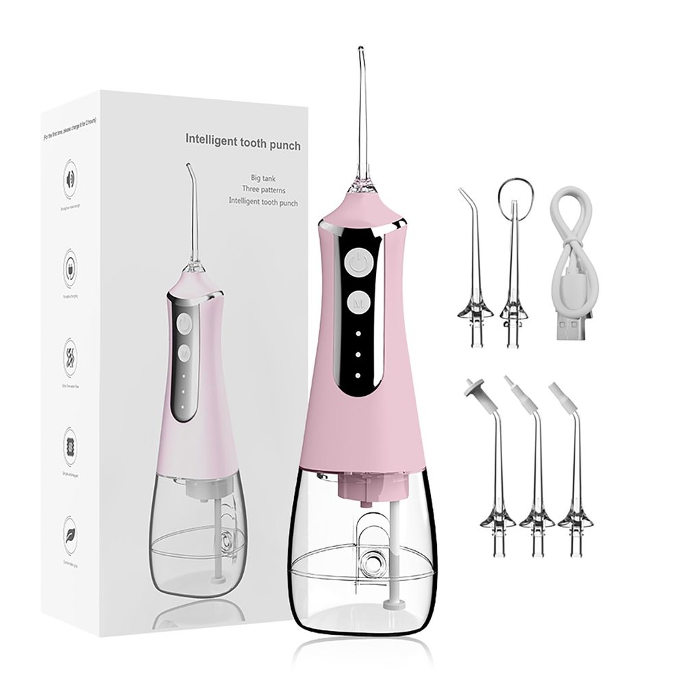ALIWO Electric Water Flosser for Cleaning Teeth Ipx 7 Waterproof Portable Flosser with 5 and Nozzle 300Ml Rechargeable Electric Flosser for Travel and Home Use (Color : Pink)