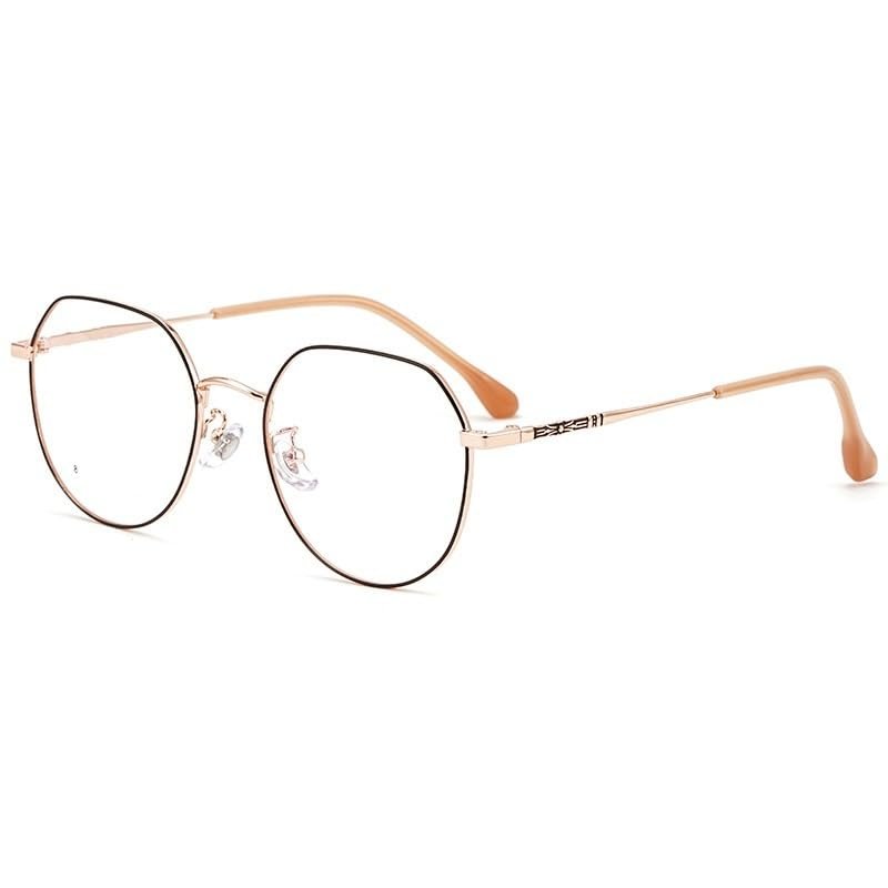 PARWANA Round Oversized Metal Reading Glasses Blue Light Blocking Eyeglasses Computer Readers Clear Vision Flat Light Mirror (Color : Black-rose, Size : +100)