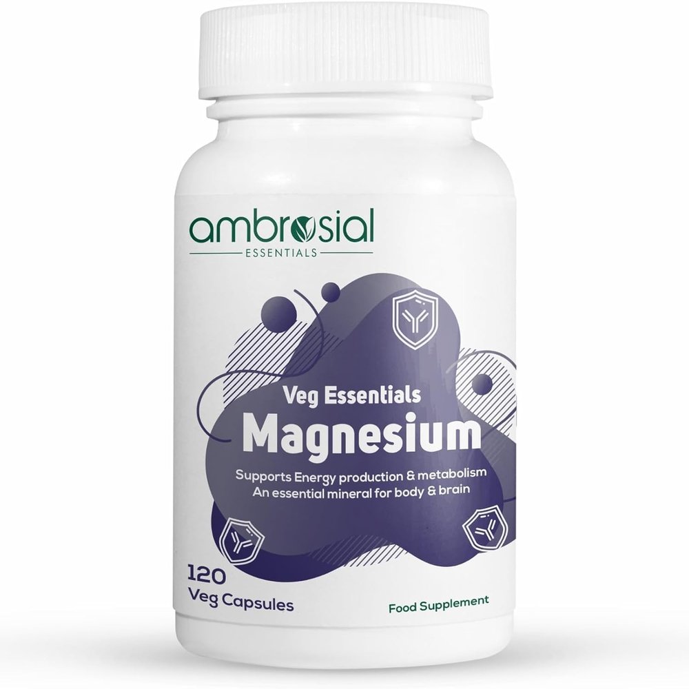 Ambrosial Magnesium Capsules | Magnesium Citrate & Malate | Vegan, Non-GMO | Daily Mag Supplement for Men & Women | Pack of 1-120 Veg Capsules