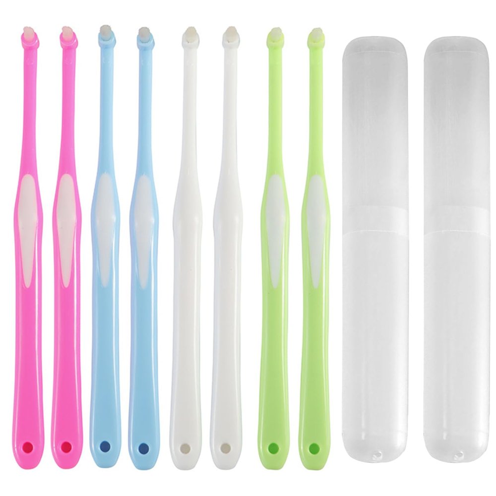 AYNKH 8 Pcs Interspace ToothbrushSoft Single Tufted Toothbrush End-tuft Tapered Orthodontic Interdental Brushes Gap Toothbrush, for Dental CleaningSensitive Gums Deep Cleaning(4 Random Colors)