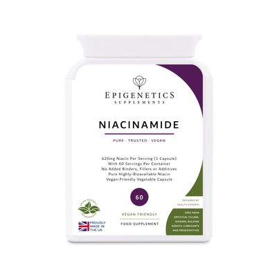 Niacinamide | 420mg Niacin (Vitamin B3 Niacinamide) | Normal Skin & Metabolism, Reduces Tiredness | 60 Vegan Friendly Capsules UK Made (2 Month Supply)