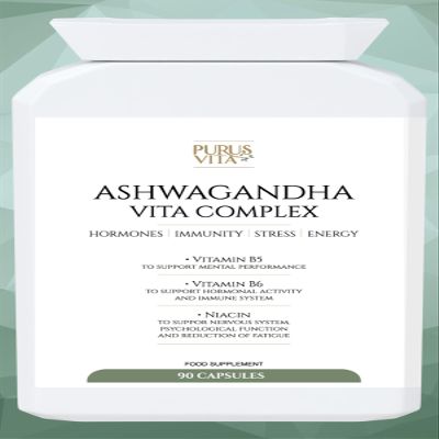 Ashwagandha Vita Complex with Ashwagandha Root KSM66, Cordyceps Mushroom, Reishi Mushroom - 90 Vegan Powder Capsule Supplements - Gluten Free- Made in The UK
