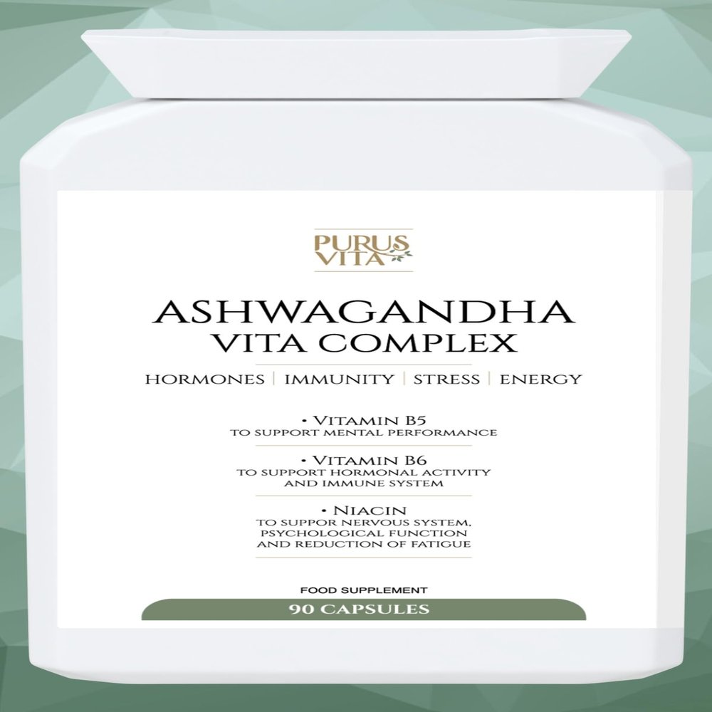 Ashwagandha Vita Complex with Ashwagandha Root KSM66, Cordyceps Mushroom, Reishi Mushroom - 90 Vegan Powder Capsule Supplements - Gluten Free- Made in The UK