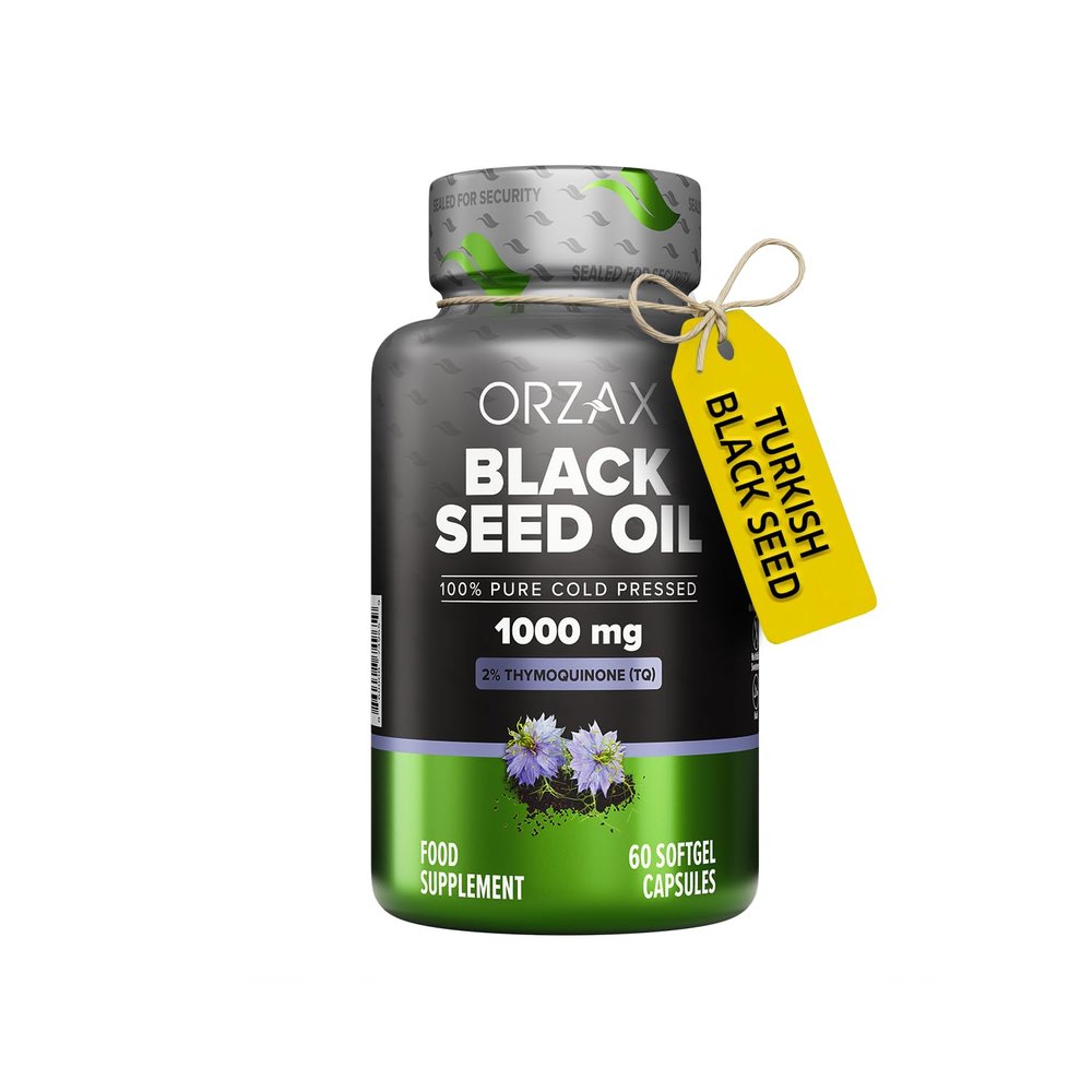 ORZAX Black Seed Oil Capsules 1000mg - High Strength 20mg Thymoquinone - 60 Cold Pressed Nigella Sativa Softgels - Supports Immune, Hair, Skin, and Joint Health