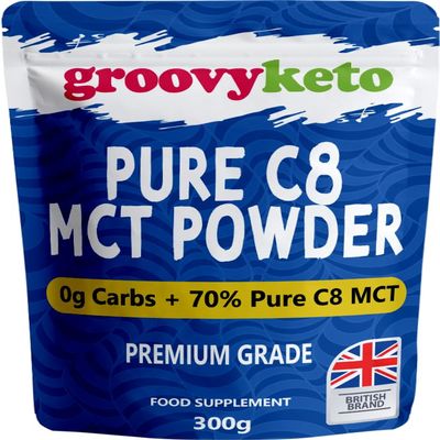 Groovy Keto Pure C8 MCT Powder | MCT C8 Oil Powder | Instant Ketone Energy | Purest Form of MCT | 100% Pure Caprylic Acid | 0g Carbs | Enhances Ketosis & Fasting | 300g