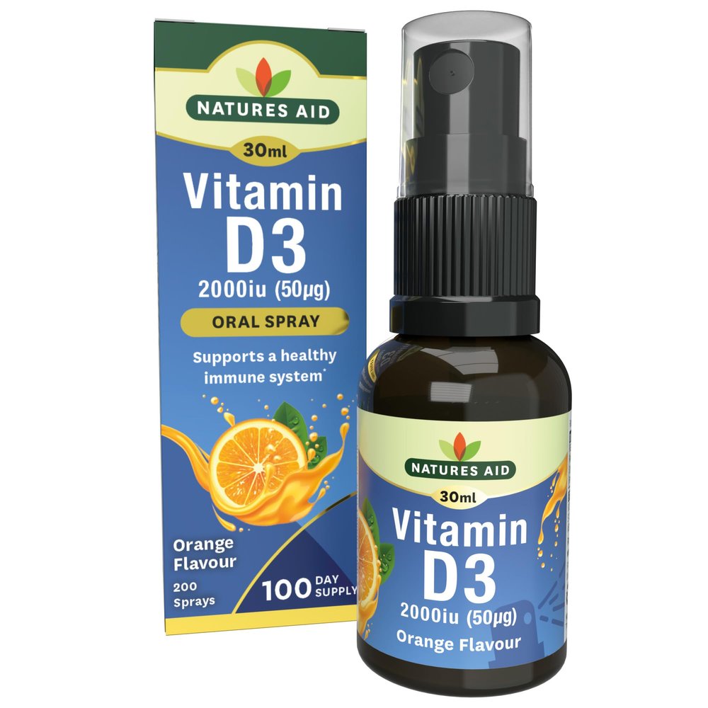 Natures Aid Vitamin D3 Daily Oral Spray 30ml - Natural High Strength 2000iu Supports Bones Teeth Healthy Immune System - Pill Tablet Capsule Free Liquid Supplement 3-Month Supply - Suitable Vegetarian