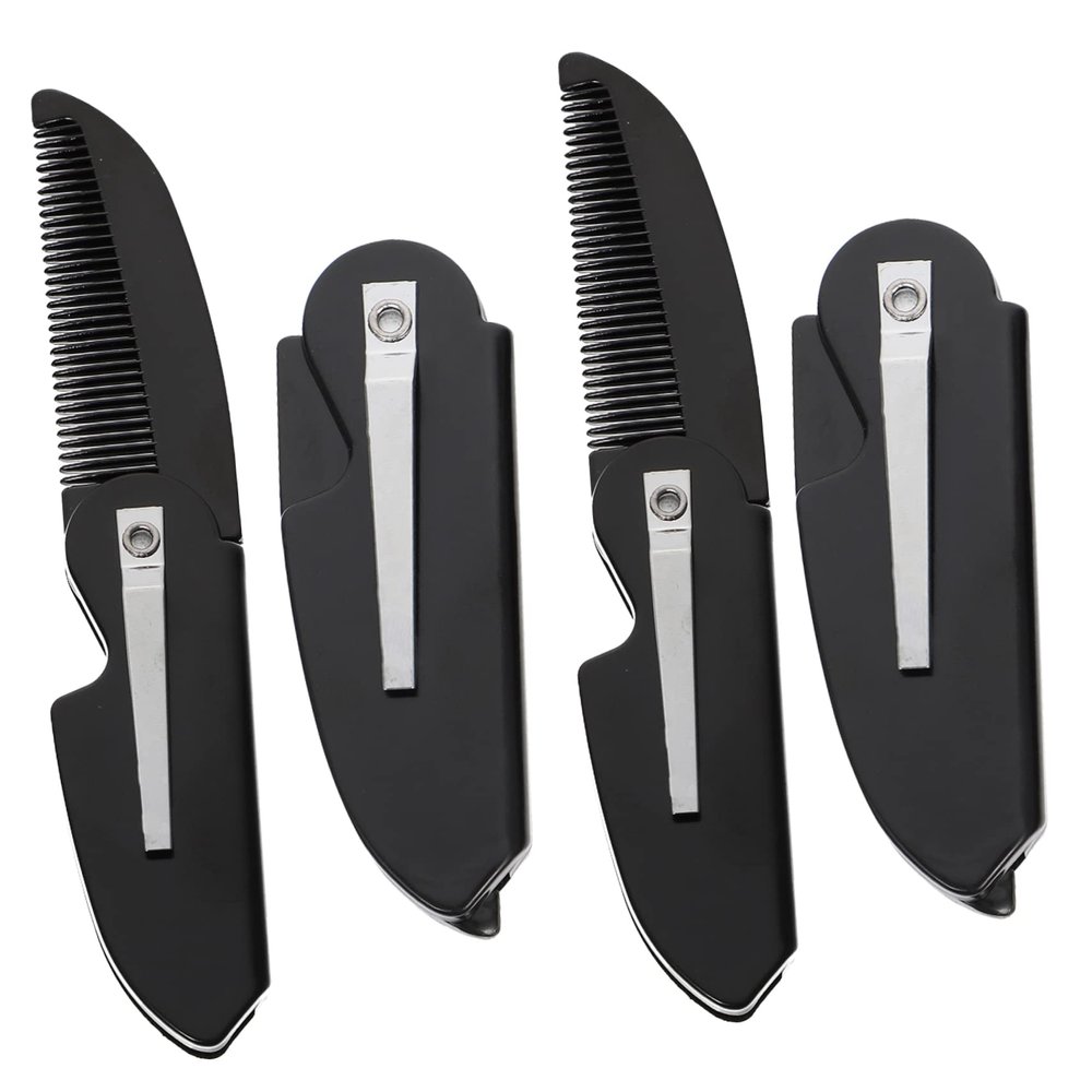 POPETPOP 4pcs Portable Folding Beard Comb for Men Lightweight Mustache Grooming Tool Travel-friendly Hair Supply for Clean Styling and Beard Maintenance