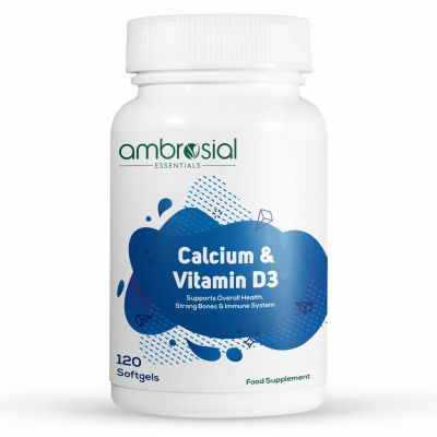 Ambrosial Calcium & Vitamin D Supplement High Strength Formula with 500 mg Calcium Carbonate (200 mg Elemental) + 200 IU Vitamin D3 Supports Bone, Muscle & Teeth 120 Softgels