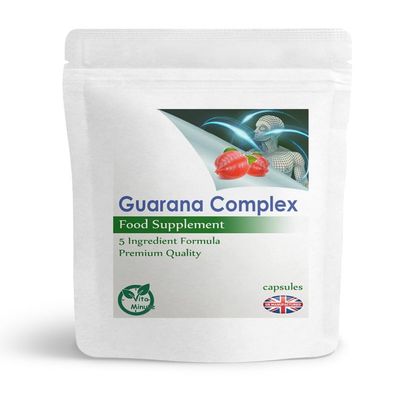 Guarana Complex Capsules, Boost Energy, Mood, Memory, Focus, UK (Pack of 90)