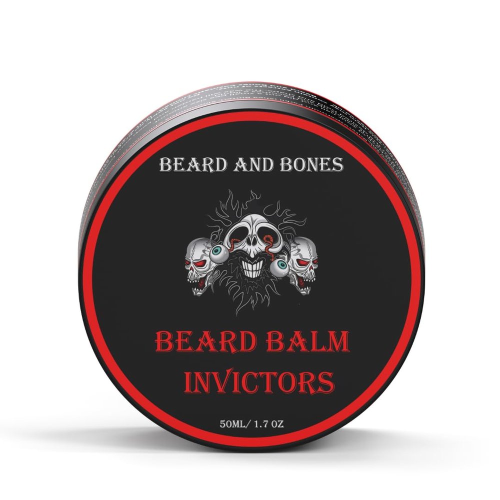 Beard and Bones - 50ml Nut-Free Beard Balm for Men | Shea Butter, Jojoba Oil & Grapeseed Oil | Moisturizing & Nourishing Balm for Coarse Beards | 6 Scent (Invictors)