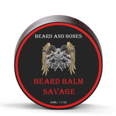 Beard and Bones - 50ml Nut-Free Beard Balm for Men | Shea Butter, Jojoba Oil & Grapeseed Oil | Moisturizing & Nourishing Balm for Coarse Beards | 6 Scent Choices (Savage)