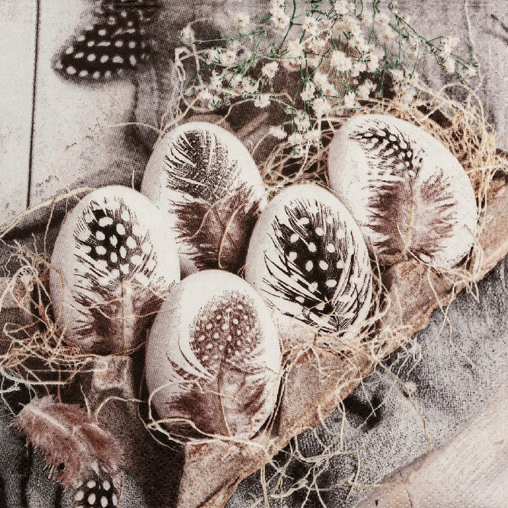 20 Napkins Easter Natural Eggs with Feathers as Table Decoration Paper Napkins with Motif Also for Decoupage and Decoupage 33 x 33 cm