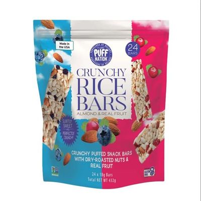Puff Nation Crunchy Rice Bars Almond and Real Fruit 24 x 18g Bars