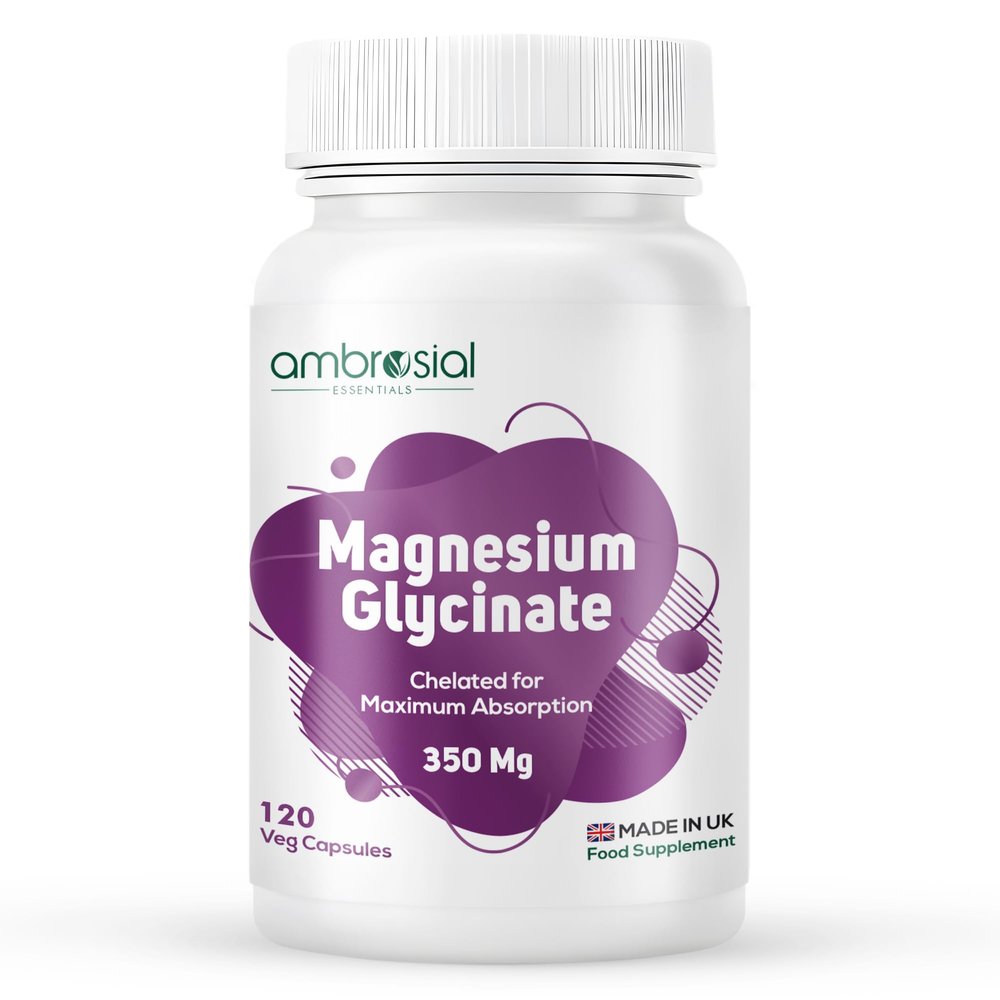 Ambrosial Chelated Magnesium Glycinate - 350 mg of Elemental Magnesium  High Strength Mag.Supplement for Women & Men, Gentle on Stomach, Vegan, GMP Certified, 120 Capsules (4 Months Supply)