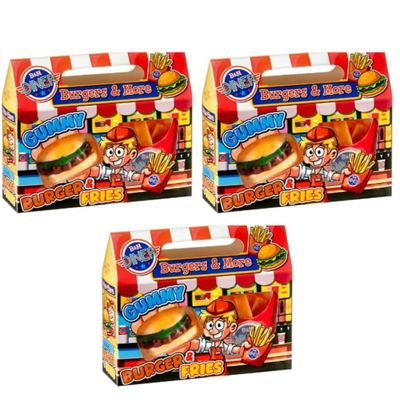 3 PK x 130g - Burger & Fries - Gluten-Free - Enjoy This Sweet and Squishy Burger & Fries - Delicious - Treat Makes A Great Gift for Your Loved Ones with A Sweet Tooth