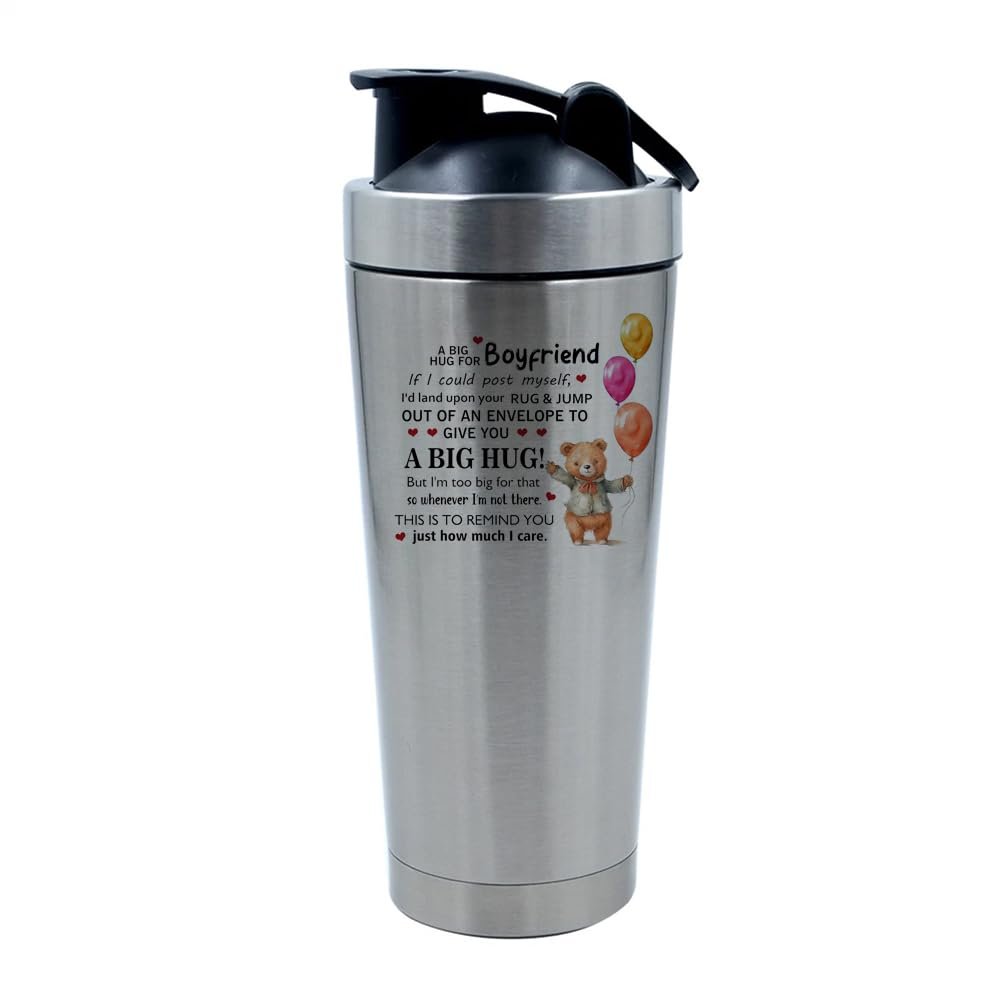 To My Boyfriend, Long Distance Gifts For Boyfriend, Valentine Gift, 500ml Aluminium Shaker Bottle for Supplement Shakes - Easy Clean, Durable Cup. (Silver)