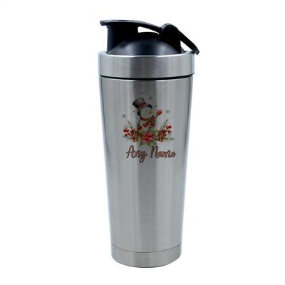 Getagift Personalised Christmas Snowman, Xmas Gift,Secret Santa, 500ml Aluminium Shaker Bottle for Supplement Shakes - Easy Clean, Durable Cup. (Silver)