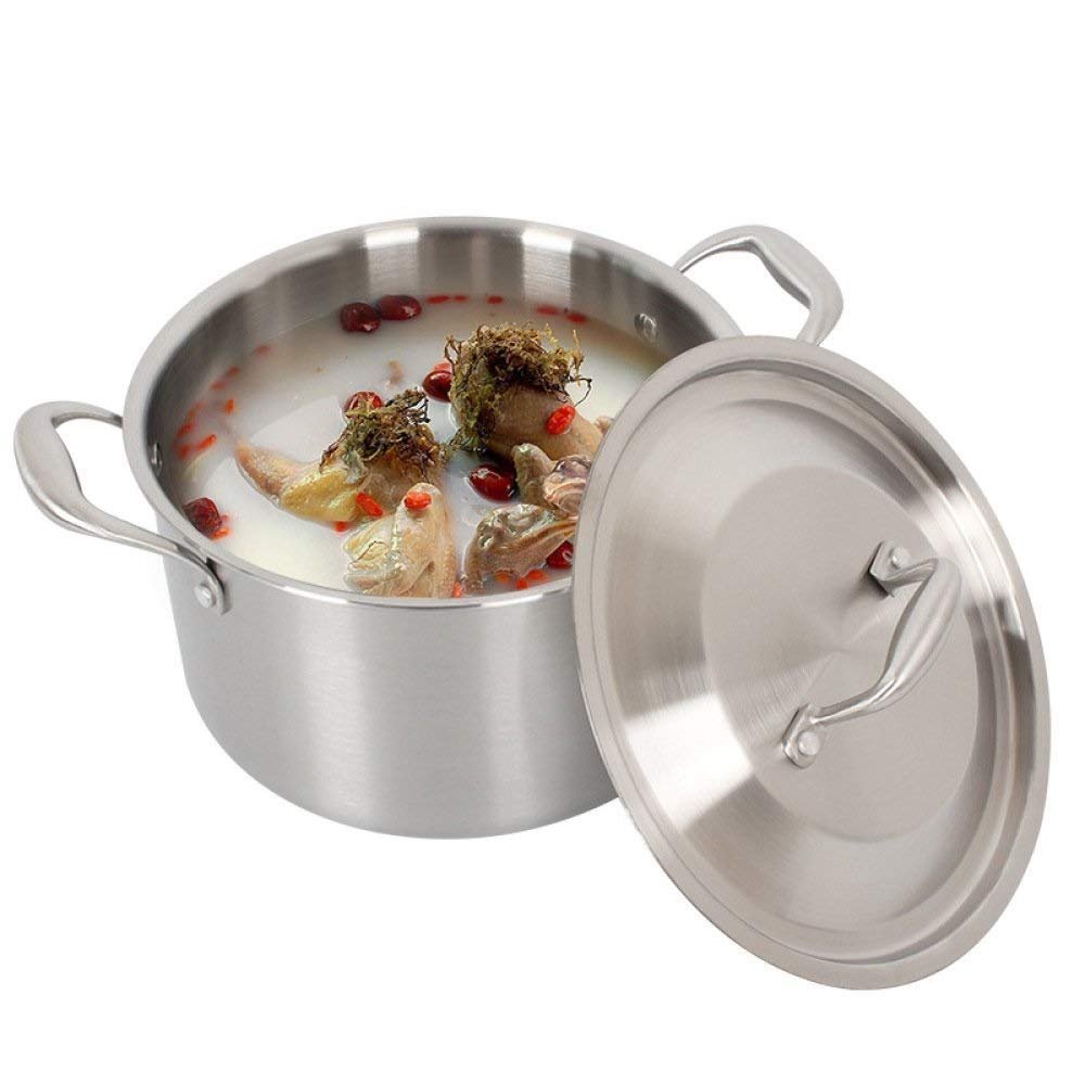 DameCo Soup Pot stew Pot Casserole Stainless Steel Pan Multi-Layer Three-Layer Steel Cooker Thickening Stewpot Nonstick Metal Utensil Saucepan with Lid Safe 24cm Frying Pan interesting