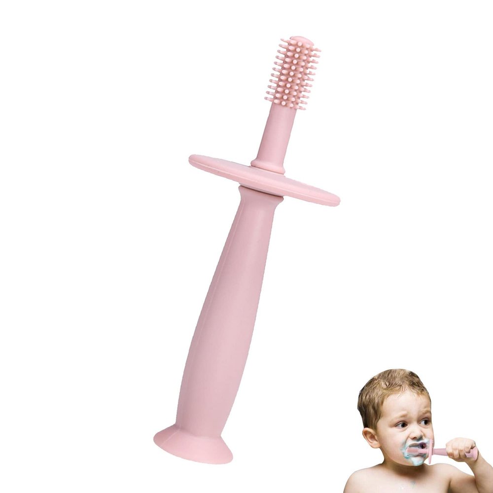 Teether Toothbrush, Silicone 360Training Toothbrush with Suction Base, Soft Toddler Teether Silicone Teething Toys/Pacifier, Gum Massagers for 6-12 Months Newborn Bexdug