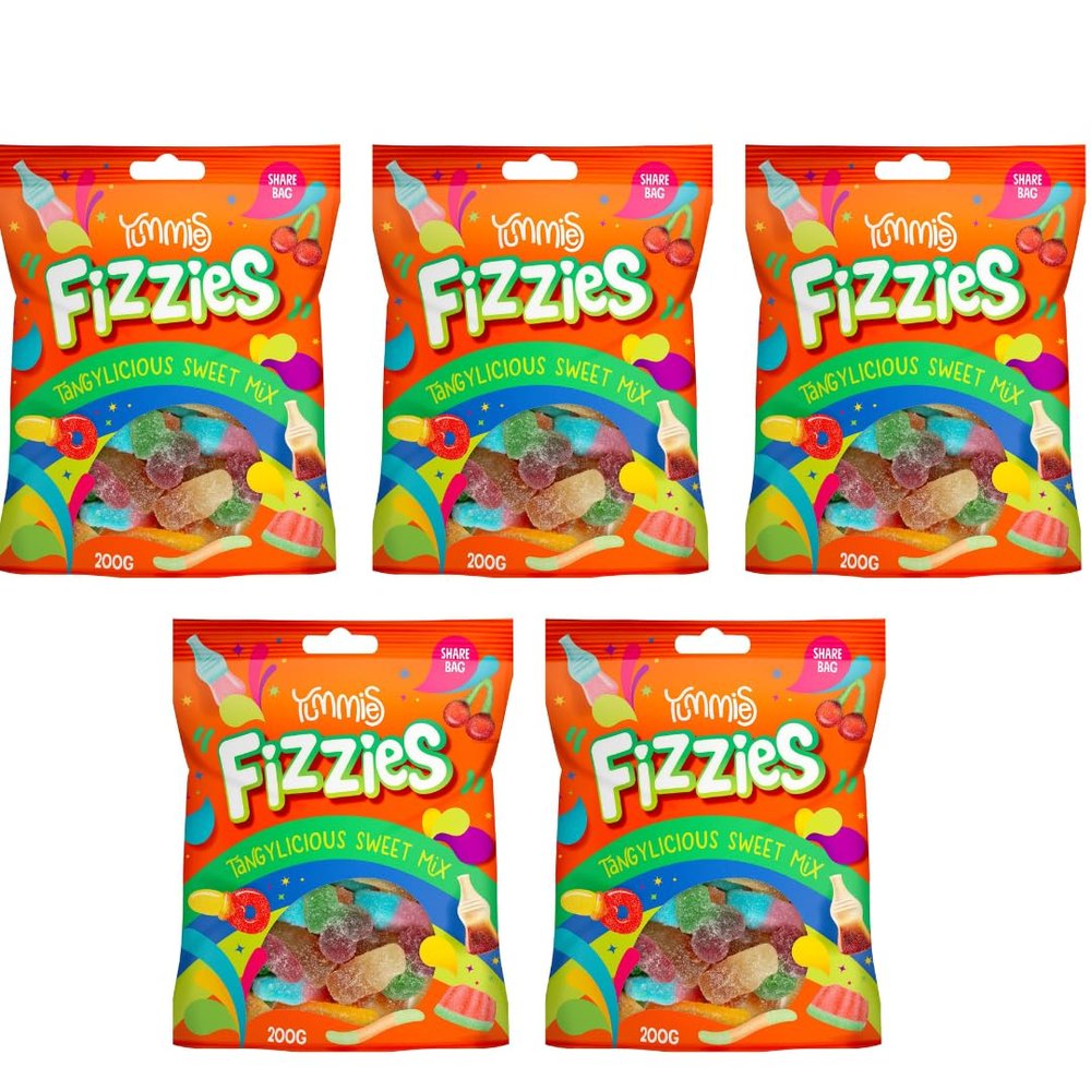 5PK x 200g - Yummies Fizzies Tangylicious Sweet Mixs - So Deliciously Tangylicious Treats - Mix Sweets for Party - Candy Sweet Tangylicious - Lover's Jelly Sweets For Kids